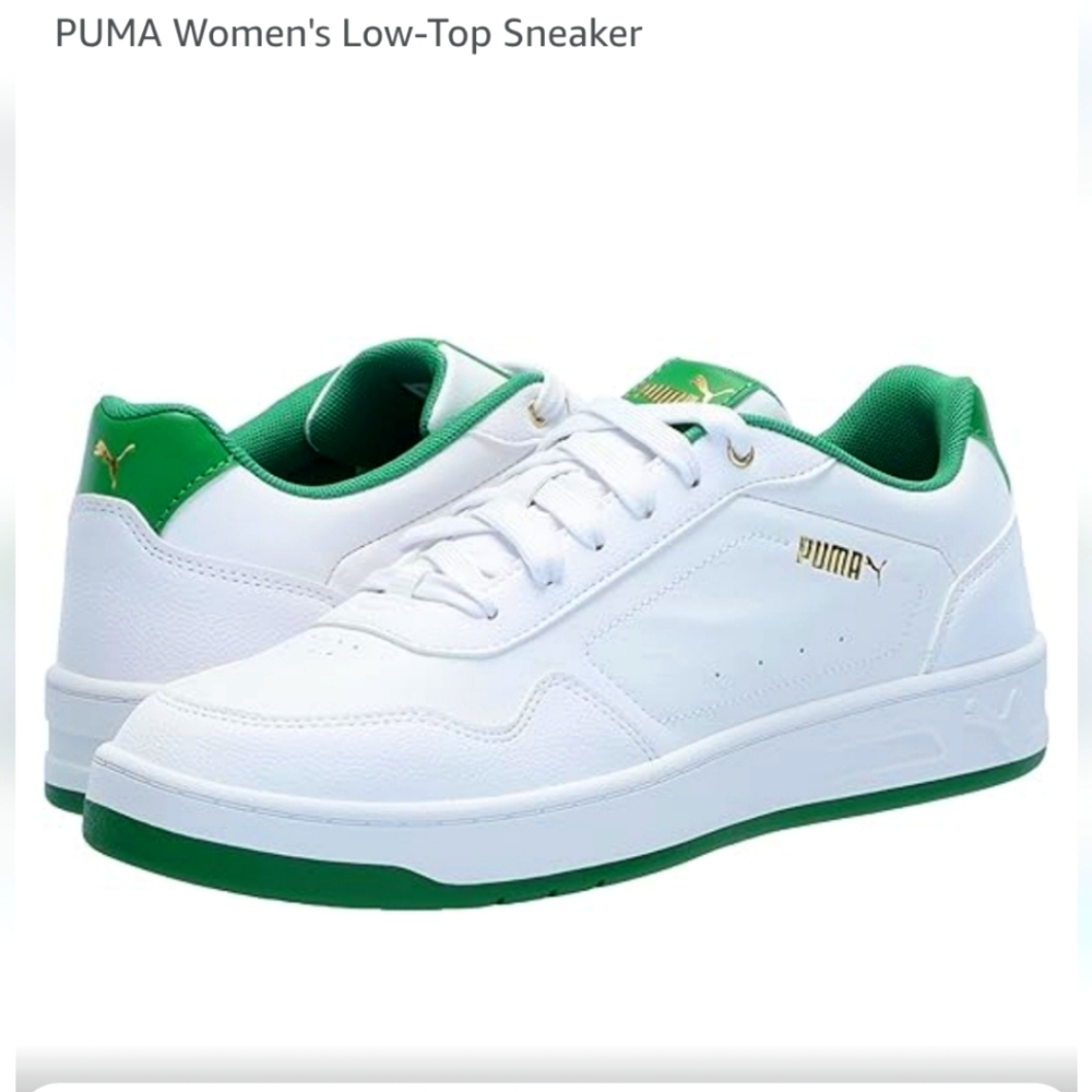PUMA Women's White and Green Low-Top Sneakers (9)